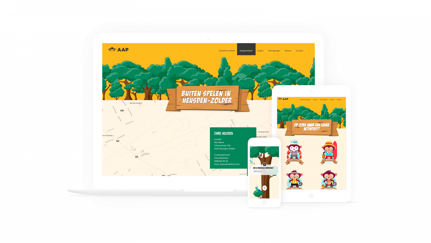 Heusden-Zolder | Mockup van de AAP-website op iPad, iPhone en MacBook Pro