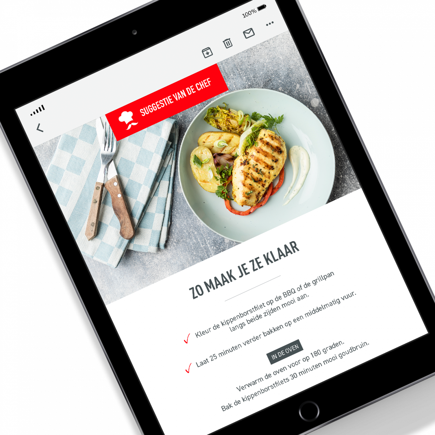 Suggestie van de chef mockup op een Apple iPad