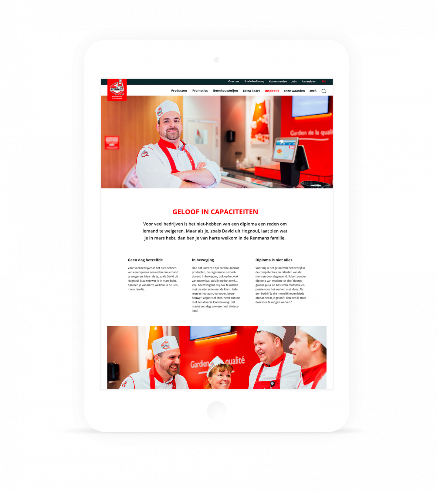 iPad mockup van een pagina op de Renmans website