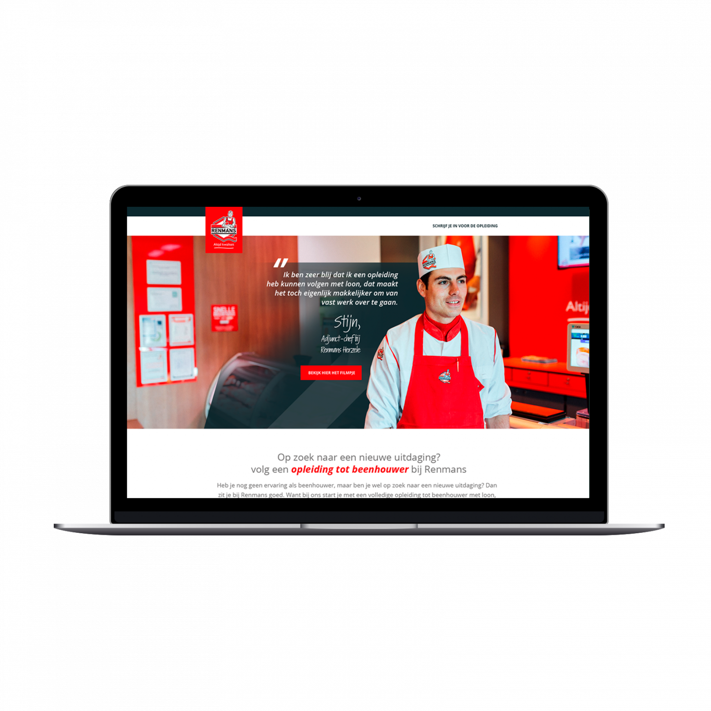 MacBook Pro mockup van de rekruteringspagina die we ontworpen voor Renmans