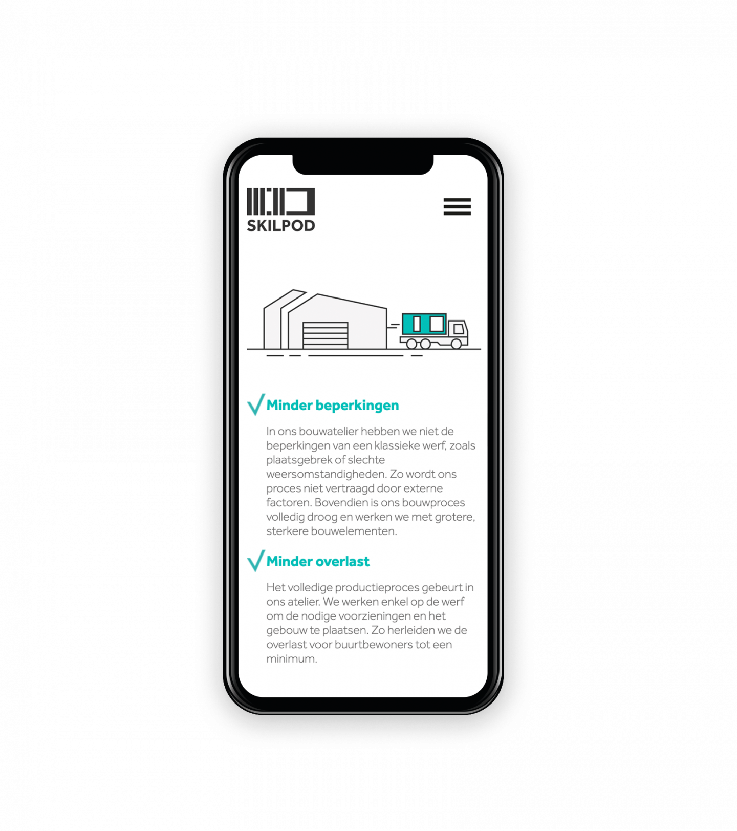 Mockup van de SkilPod website op een iPhone