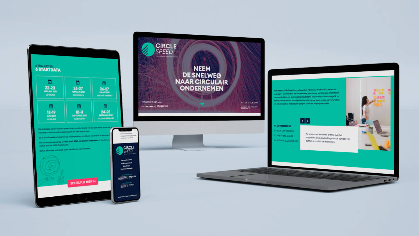 Mockup van de Circle Speed website op verschillende toestellen